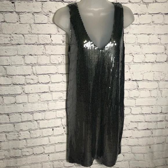 Aqua Capsule NEW Maddie&Tae Silver-Gray, Sequin, Sleeveless, Metallic Mini Dress - Picture 2 of 9